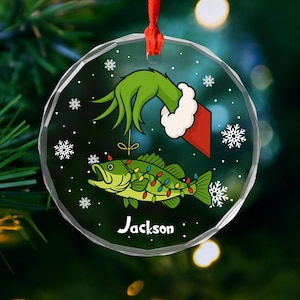 Personalized Fishing Christmas Glass Ornament, Fishing Man Ornament, Christmas Gift For Fishing Lovers, Xmas Decor Gift For Fishing Lovers