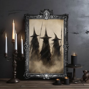 Drei Hexen Poster/Leinwand, Hexe Dekor, Vintage Poster, Kunst Poster Druck, Dark Academia, Gothic Victorian, Halloween Dekoration Geschenk