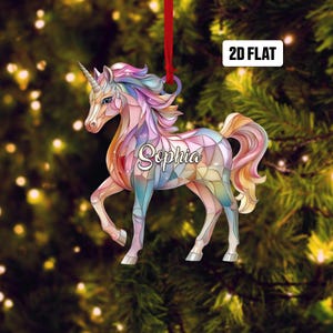 Personalized Rainbow Unicorn 2D Flat Ornament, Unicorn gift Christmas Ornament, Unicorn Decor, Christmas Gift for Unicorn.