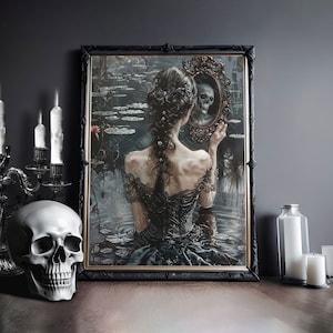 In The Mirror, Victorian Lady Art Print, Gothic Home Decor, Witchy Prints, Vintage Poster, Art Poster Print, Spooky Decor, Dark Cottagecore