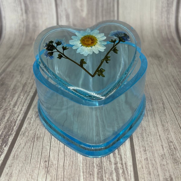 Heart Shaped Resin Jewelry Box with Flower Lid