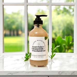 Peppermint Chamomile Flaxseed Hair Gel: Curly Hair, Frizz Control, Glass Container