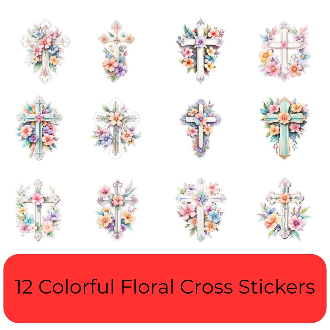 Colorful Floral Cross Stickers Set | Christian Vinyl Decals for ...