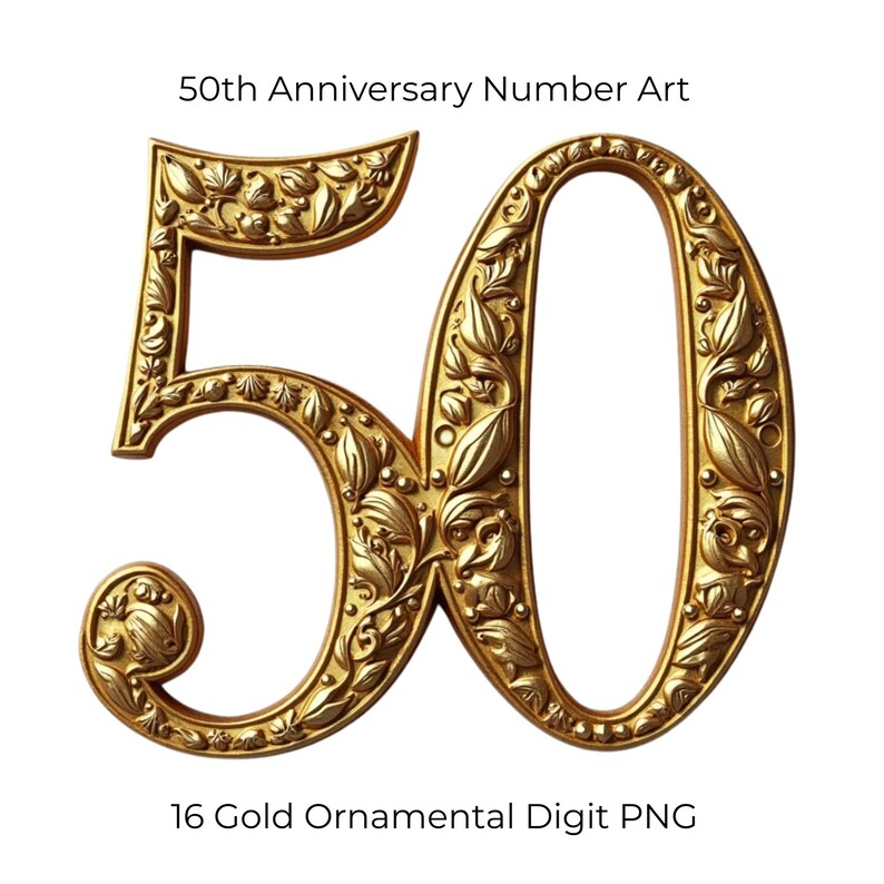 50th Anniversary Number Art PNG | Gold Digit 50 for Celebrations ...