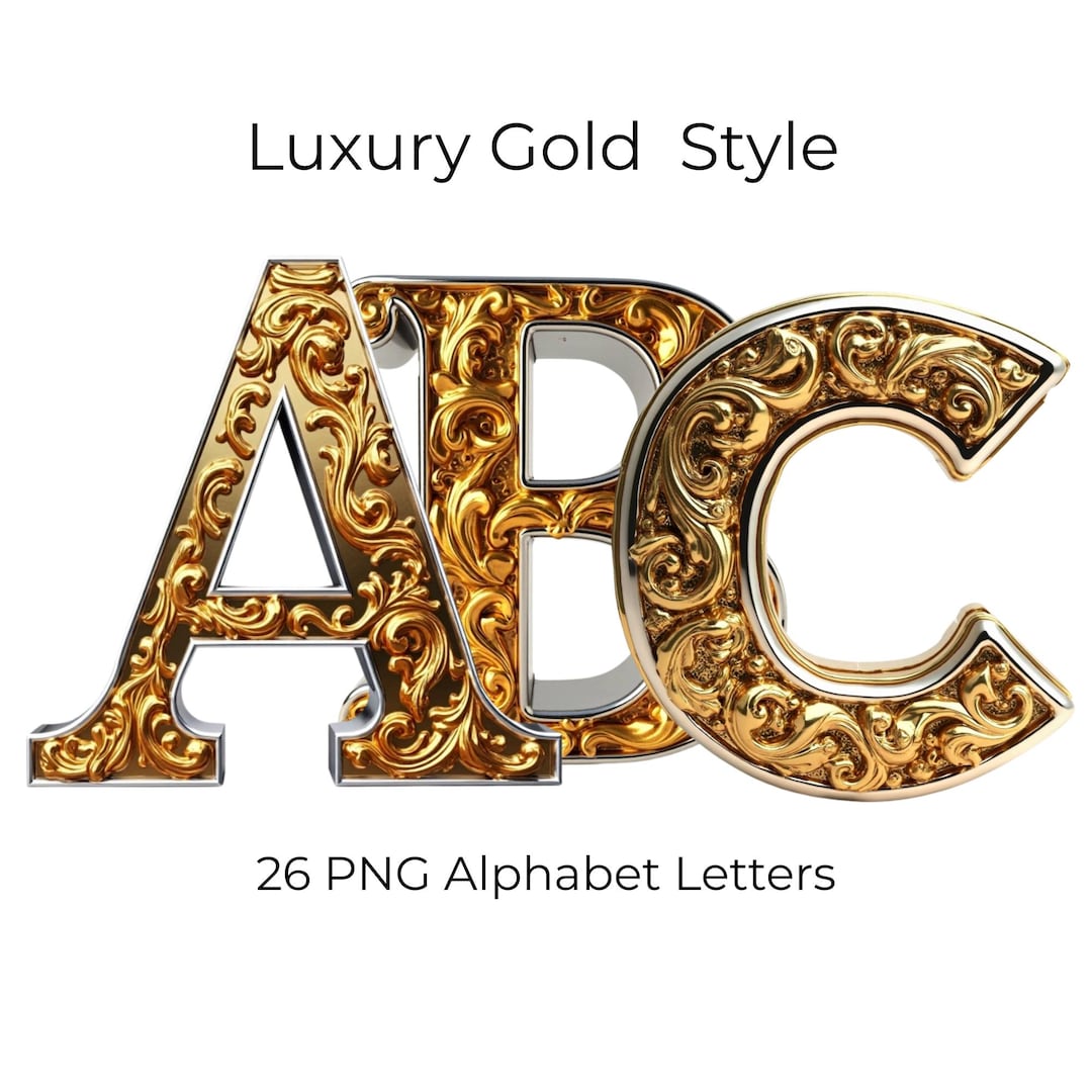 Luxury Gold Alphabet A-Z | Ornate Letter PNG Set | Digital Letters With ...