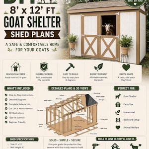 DIY 8x12 ft Goat Shelter Shed Plans Pig Shelter Shed with Gable Saltbox Double Barn Door Wood Shelter Build Plans PDF Instant Download