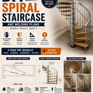 Arc Welding Plans DIY Spiral Staircase Loft Stair Construction Metalwork Plans PDF Vintage How to Build MCM Design Stairs Instant Download