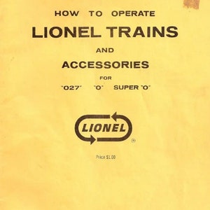 Lionel Modelo 027 0 Super 0 Trenes Juguetes Operación Manual de Usuario PDF 1965 Accesorios Lista de Piezas Vintage Juguete Coleccionable PDF Descarga Instantánea