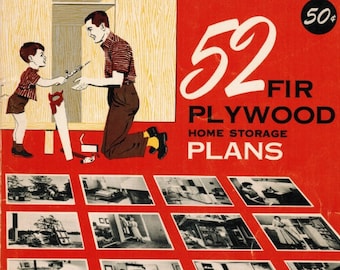 52 DIY Home Storage Plans Mid Century Modern Danish Vintage Furniture MCM Woodworking Plan PDF Fir Plywood Vintage 1955 Instant Download