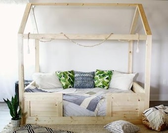 DIY Montessori Floor House Bed Kids Toddler Bed Wood Woodworking Frame Project Plans PDF Vintage Kids Bedroom Instant Download