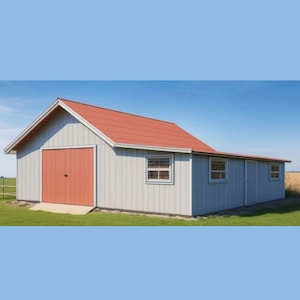 DIY 30x30 ft Small Barn plus 12x18 Shed Outdoor Animal Shelter Pole Building Plans for Hobby Farm Woodworking PDF Instant Download
