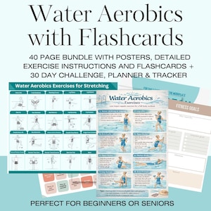 24 Water Aerobics Exercises Cards Stretches Water Aqua Aquatic Fitness Water Workout Core for Seniors Deep Shallow Exercises PDF Download