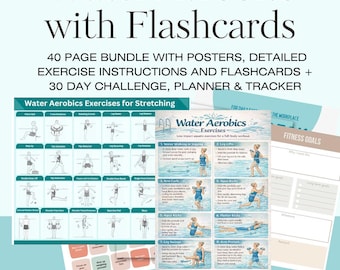 24 Water Aerobics Exercises Cards Stretches Water Aqua Aquatic Fitness Water Workout Core for Seniors Deep Shallow Exercises PDF Download