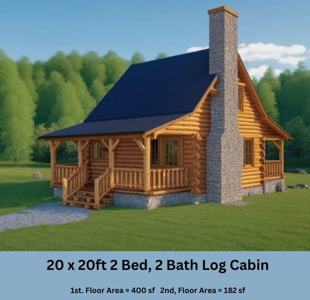 2/3 Bed Small Log Cabin With Loft Porch Floorplan Plans Vacation Chalet ...