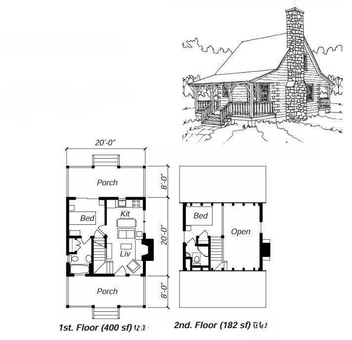 2/3 Bed Small Log Cabin With Loft Porch Floorplan Plans Vacation Chalet ...