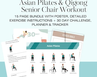 Asian Pilates Qigong Senior Chair Workout Qi Gong Poster Chinese Martial Art Therapy Balance Home 30 Day Glow Self Challenge Chart Exercise