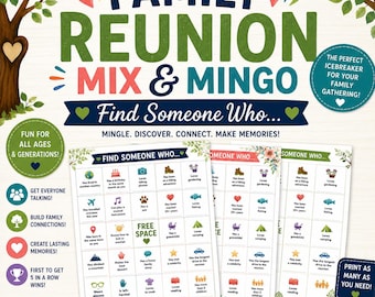 Family Reunion Mix & Mingle Find Someone Who Bingo Game Family History Printable Family Icebreaker Game Genealogy Party Gathering PDF