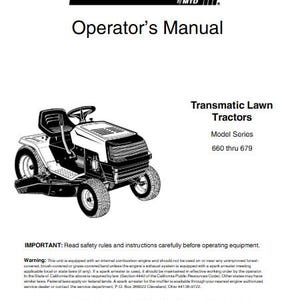 Yard Machines Transmatic 660 through 679 Bolens 683 Lawn Tractor Owners Manual Garden Lawn Tractor Maintenance Repair Operation PDF Download
