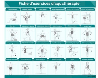 24 Fiche d'exercices d'aquatherapy Domicile PDF Français Aqua Fitness Aqua Workout Core for Seniors Pool Noodle PDF Instant Download