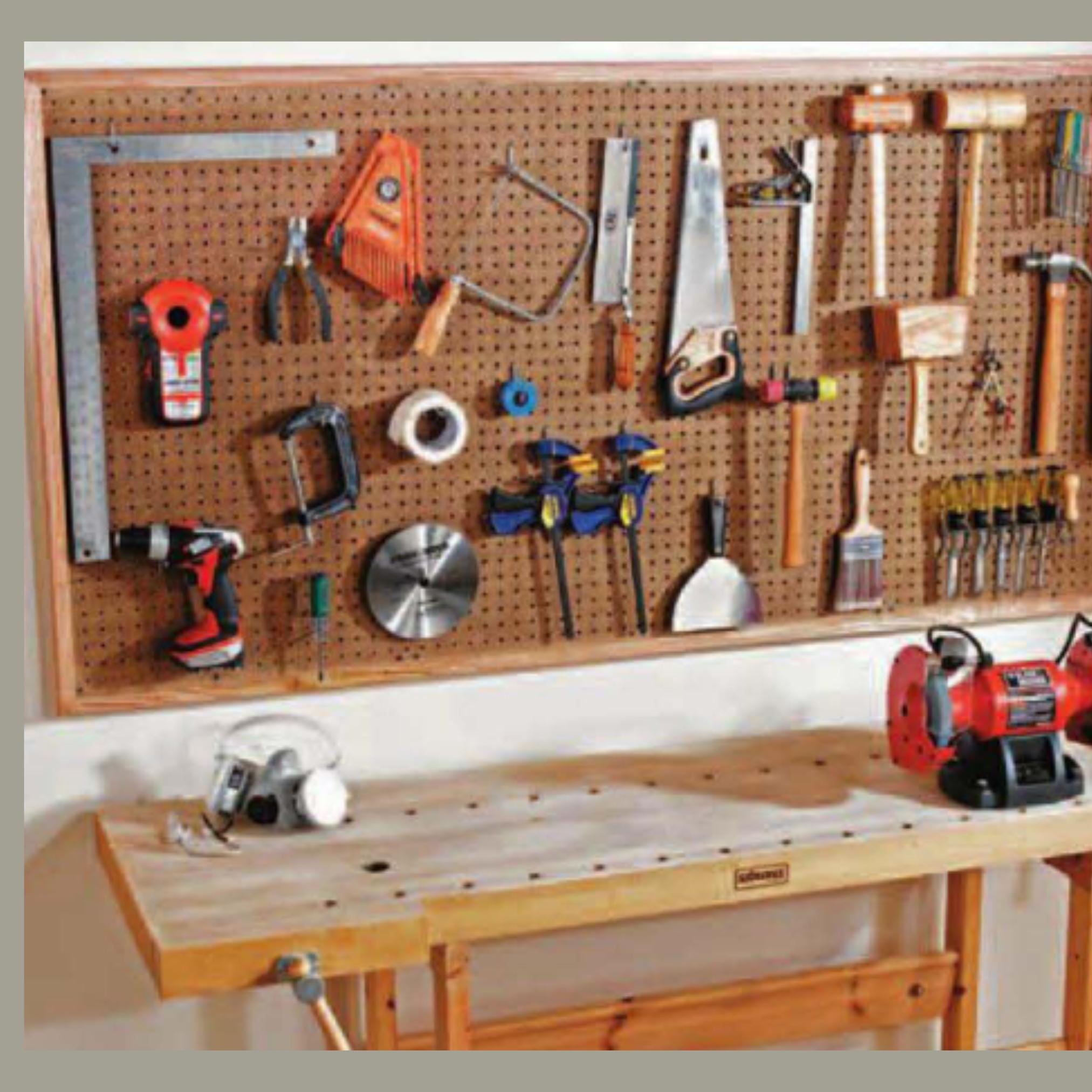 Organized trades workshop tools pegboard