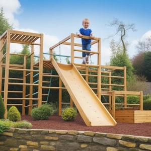 3 DIY Jungle Gym Climbing Frame Set Around Tree Slide Playhouse Outdoor Montessori Furniture Woodworking Plan PDF Instant Download