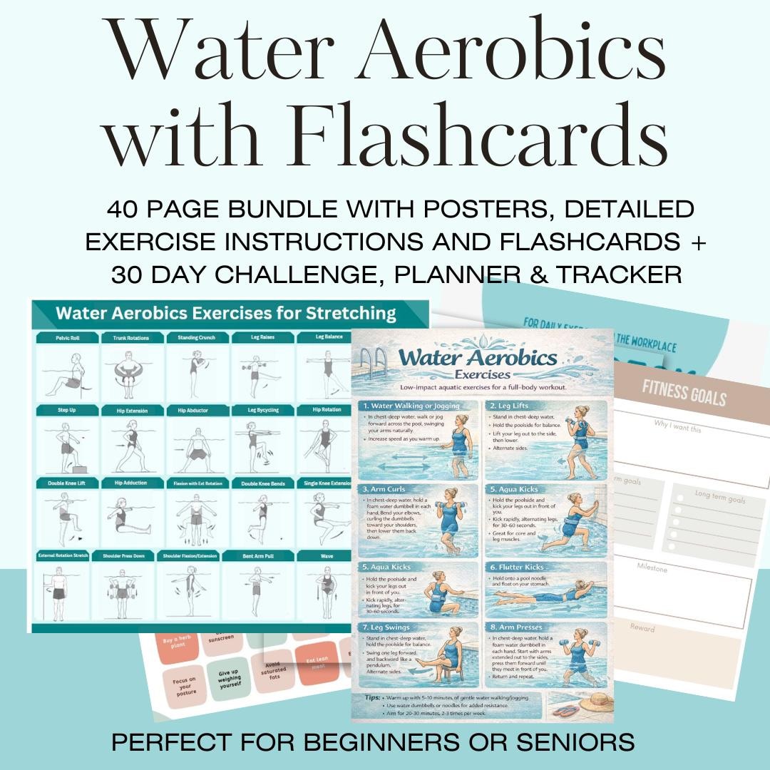 Pool Exercises Chart 18 Deep Water Aerobics Exercises for Stretches Water Aqua Aquatic ...