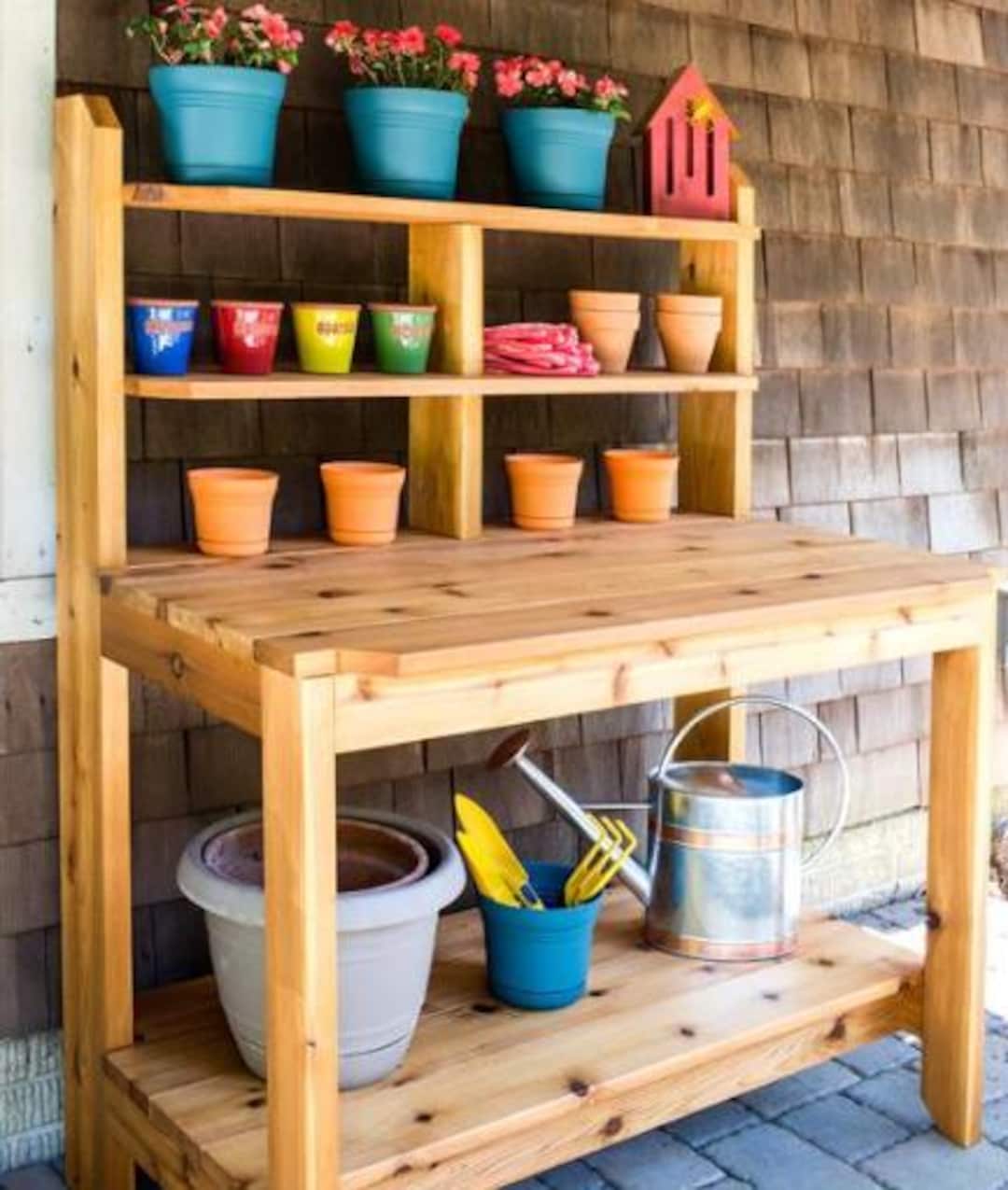 2X DIY S M Garden Potting Bench Table Station Shelf Outdoor Furniture ...