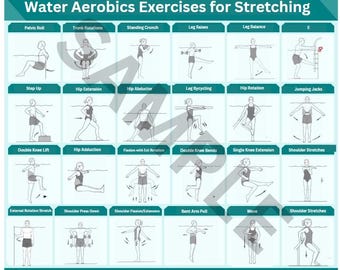 24 Water Aerobics Exercises Cards Stretches Water Aqua Aquatic Fitness Water Workout Core for Seniors Deep Shallow Exercises PDF Download