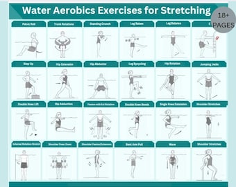 24 Water Aerobics Exercises Cards Stretches PDFs Water Aqua Aquatic Fitness Water Workout Core for Seniors Pool Noodle PDF Instant Download