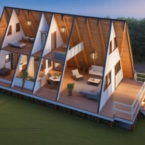 2-persoons chalet met a-frame Nordic huisjes Lakehouse Bunkhouse Vacation Zomerhuis Vakantie PDF-plannen Blauwdrukken Glamping Tiny Home DIY PDF-bundel