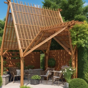 DIY Aframe Asian Style Pergola Build Plans for Garden Wooden A-frame Summer Wedding Patio Vintage Woodworking Digital PDF Instant Download