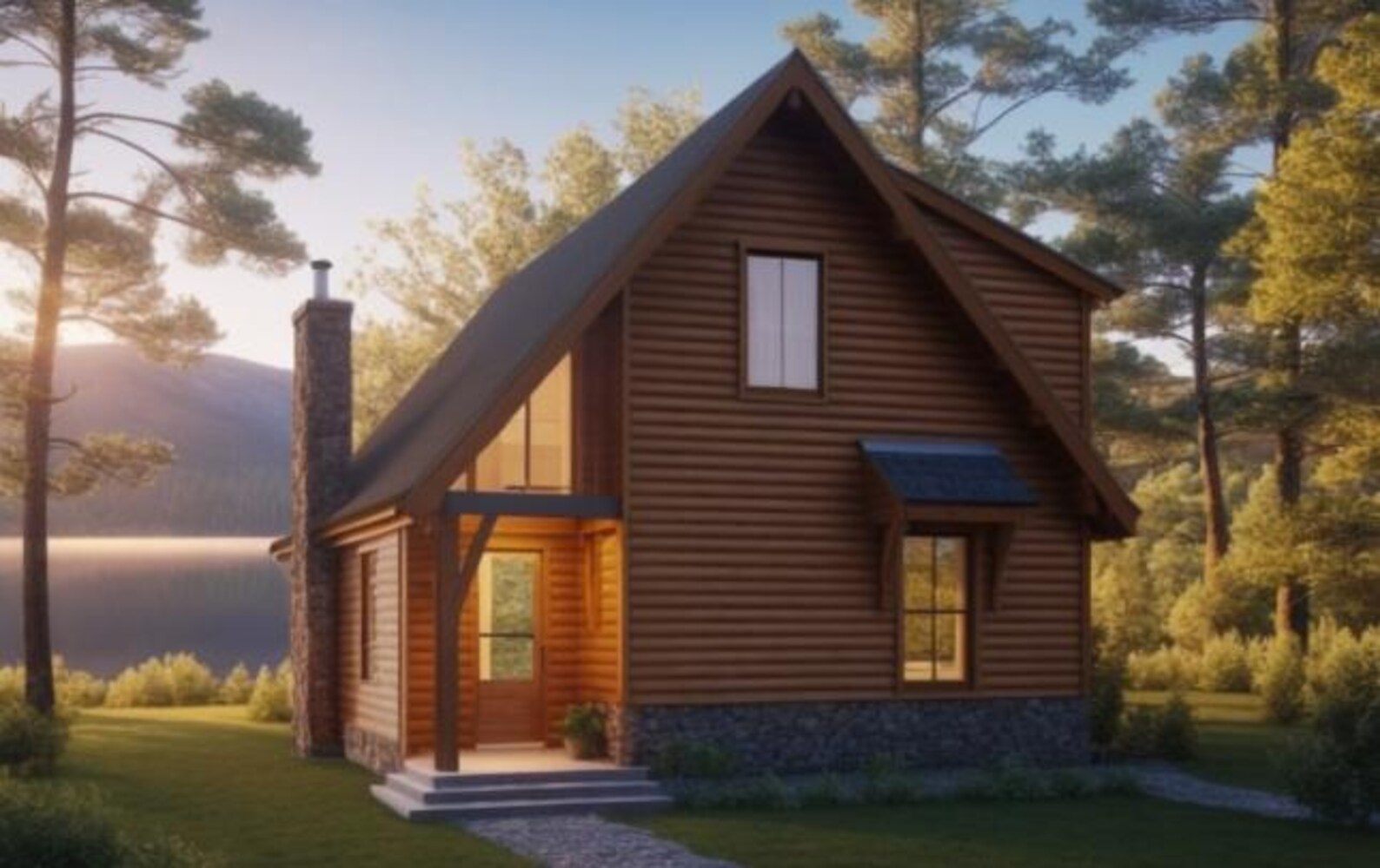 2/3 Bed Small Log Cabin With Loft Porch Floorplan Plans Vacation Chalet ...