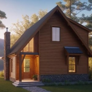 2/3 Bed Small Log Cabin With Loft Porch Floorplan Plans Vacation Chalet ...