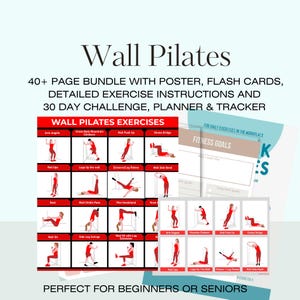 16 Wall Pilates Yoga Exercises Stretches Music Workout Challenge Stretch Flashcards Printable Home Workout Physical Therapy Fitness PDF