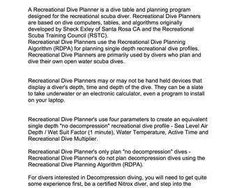 Recreational Diver Planner PADI handout with Practise Mock Exam Test Q&As