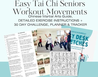 Easy Tai Chi Walking Seniors Workout Movements Poster Chinese Martial Art Therapy Balance Home 30 Day Self Challenge Chart Exercise PDF