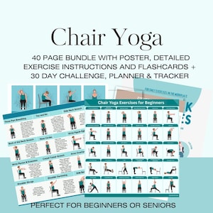 24 Stuhl Yoga Pose für Anfänger Karte Sauna Stretch Chart 30 Tage Workout Poster Challenge PDF Übung Home Schreibtisch Physiotherapie