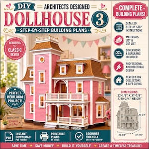 Casa de muñecas diseñada por arquitectos hágalo usted mismo: 3 casas de muñecas en miniatura más planos de muebles para casas de muñecas. Paquete de libros de estilo vintage para descargar al instante.