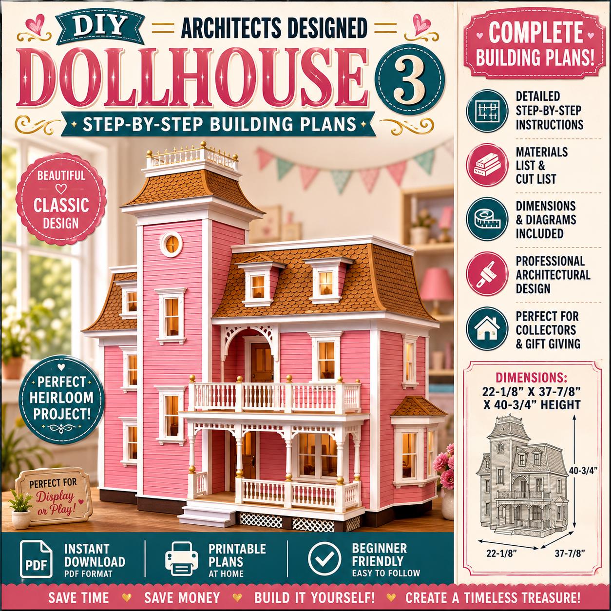 DIY Architects Designed Dollhouse 3 Miniature Doll Houses Plus