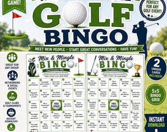 Golf Mix & Mingle Find Someone Who Human Bingo Icebreaker Game Printable Date Night Questions Holiday Family Game Couple Conversation PDF
