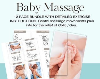 43 Esercizi per il massaggio del neonato, del neonato, delle gambe, dei piedi, del viso, dello stomaco, delle braccia, delle mani, della schiena, del massaggio delicato, delle coliche, dei gas, PDF, stampabile, download immediato