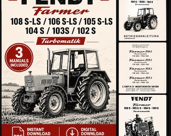 Manuales en PDF de Fendt Farmer Tractor 100, 103S, 104S, 105S y 106S (en inglés y alemán) Turbomatik. Manual de taller, reparación de piezas. Descarga instantánea.