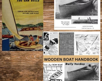 23 DIY Wooden Boat Handbook Designs Vintage Fishing 1950s PDF Book Outboard Sailing Rowboat Plans How to Build Woodworking Instant Download