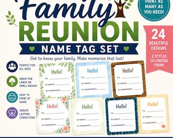 Family Reunion Name Tag Printable Name Tags Family History Badge Genealogy Party Gathering Picnic PDF Instant Download