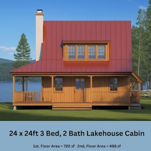 Lakehouse-hutten Cottages en zomer MCM-huizen Vakantie Tiny Homes Chalet Plattegronden huisjes Tweede huis Hillside Hut PDF Decors Interieur