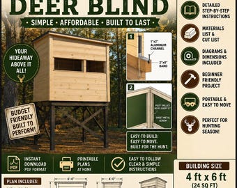 DIY 4x6 Cheap Elevated Deer Blind Stand Box Tower Shelter Plans Construction Instruction How To PDF Instant Download Archer Hunting Turkey