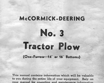 McCormick Deering No 3 Tractor Plow Owners Manual Service Parts Repair Workshop Manual English PDF Instant Download Retro Scan