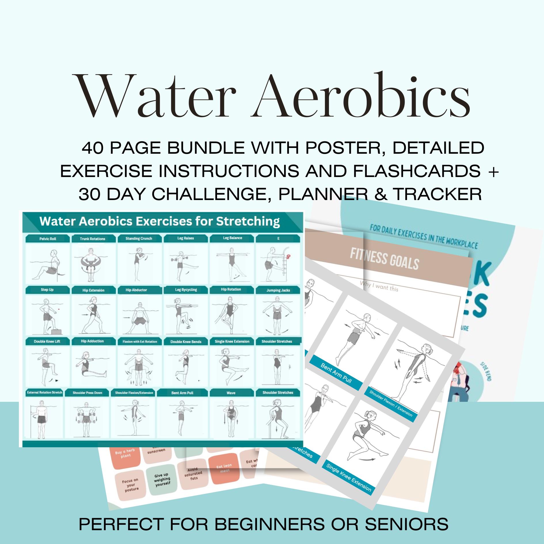 Hydro Exercise Program Pdf 24 Water Aerobics Exercises Cards Stretches Water Aqua Aquatic Fitness ...