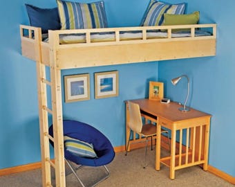 3 PDF DIY Kids Loft Bed with Study Office Wood Woodworking Plans PDF Vintage How to Build Kids Bedroom Instant Download