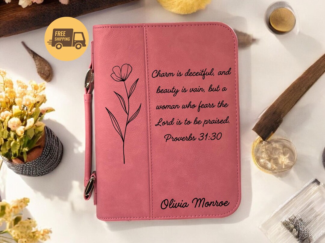 Custom Floral Leather Bible Cover Engraved Bible Cover Personalized